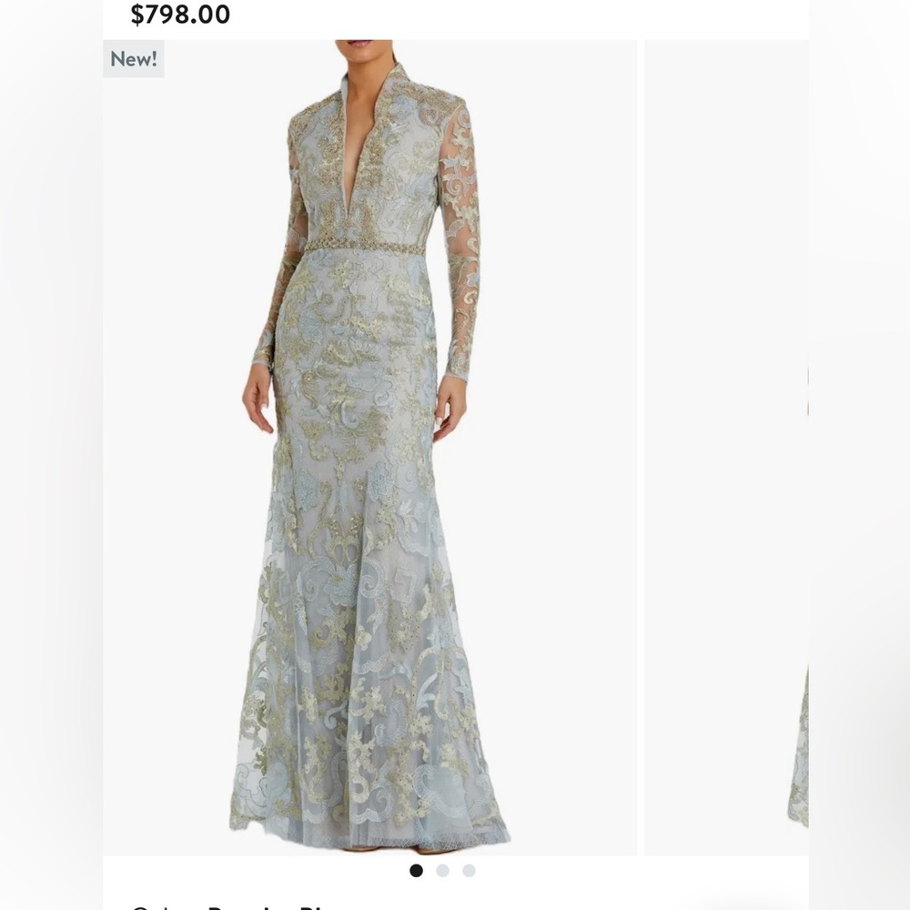 Max Duggal Long Sleeve Appliqué V-neck gown